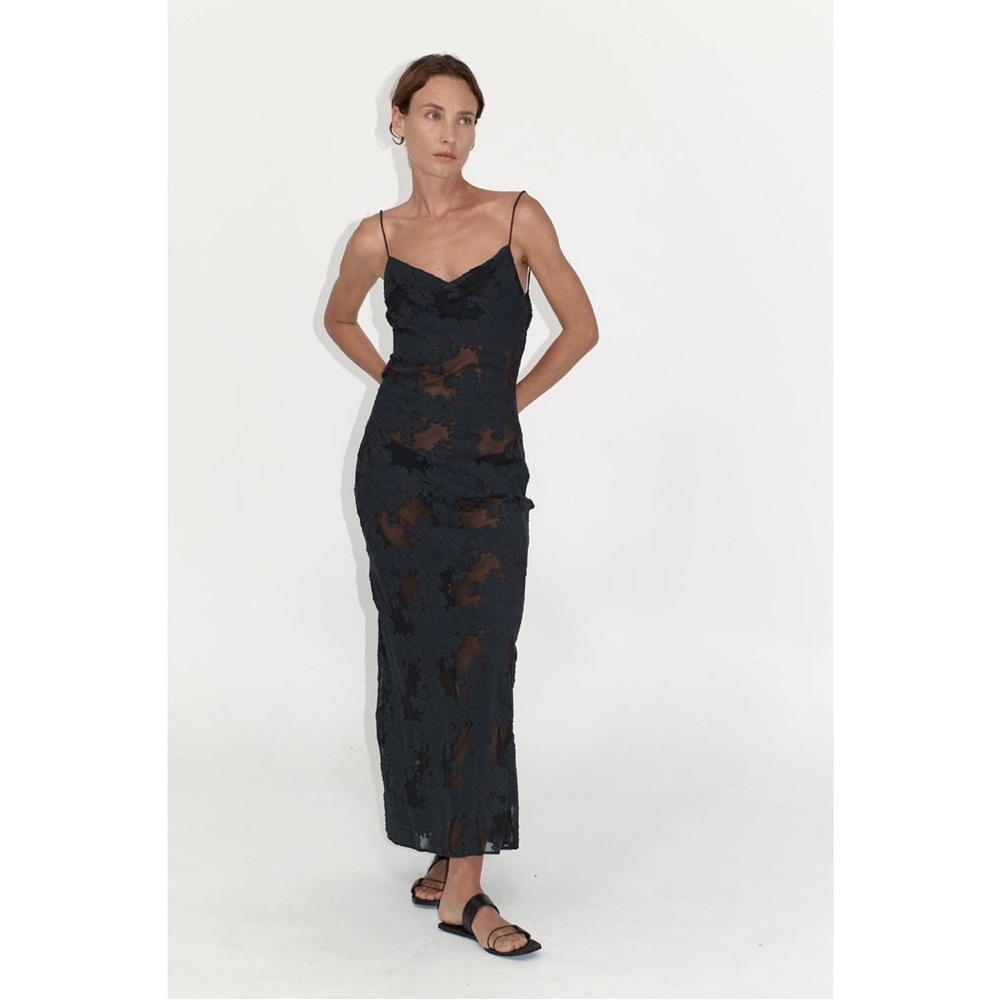 St. Agni Black Floral Jacquard Dress